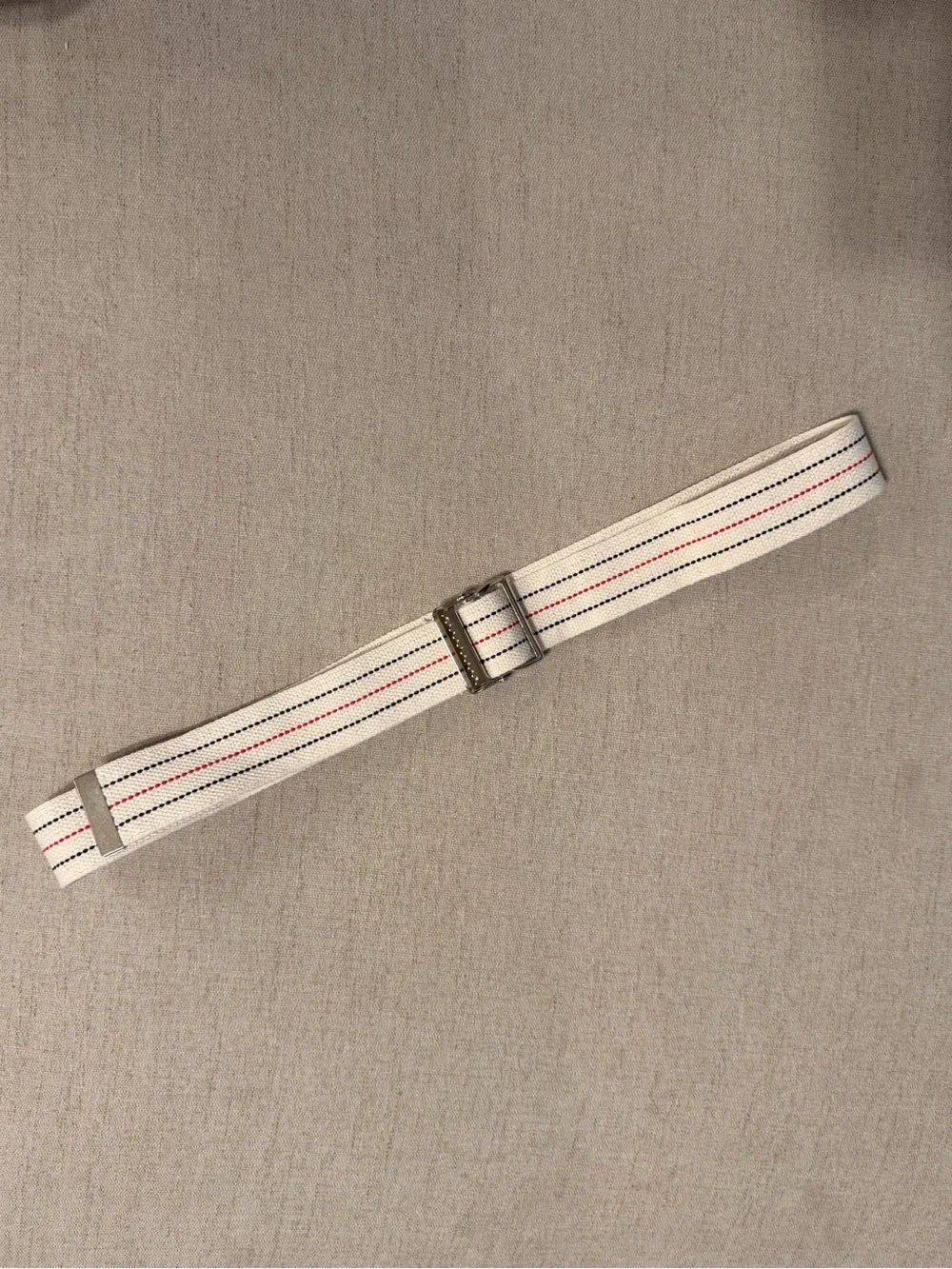 White Webbing Stripe Belt with Red & Navy Accents